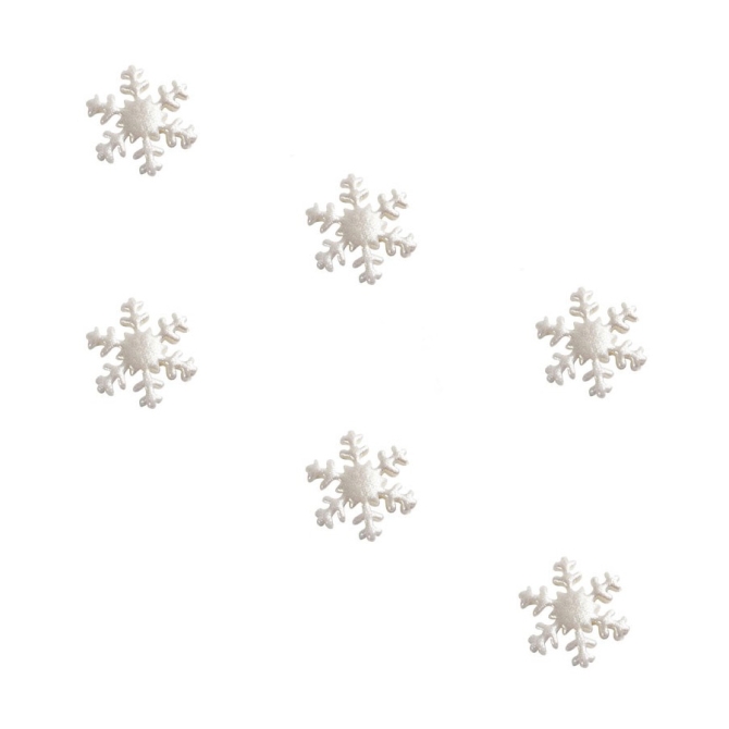 6 Petits Flocons Blanc Argent - Sucre (2.5 cm) 