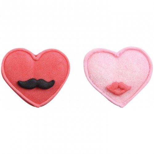 1 Coeur Moustache + 1 Coeur Bisous 