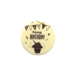 1 Mini Disque Happy Birthday (5 cm) - Chocolat blanc. n2
