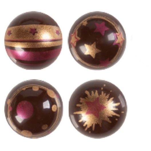 4 Boules de Nol 3D Fantaisie Bronze (2, 8 cm) - Chocolat 