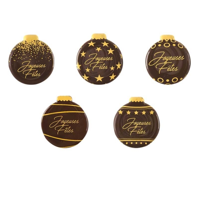 5 Mdaillons Boules Joyeuses Ftes (3, 8 cm) - Chocolat Noir 
