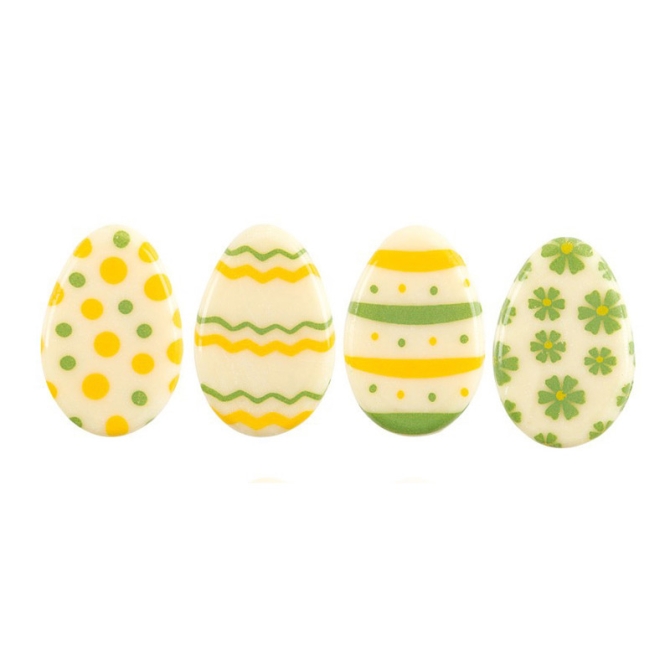 5 Mini oeufs de Pques Jaune / Vert  plat (3 cm) - Chocolat Blanc 