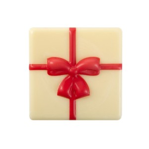 1 Grande Plaquette Cadeau Noeud Rouge  (5 cm) - Chocolat Blanc