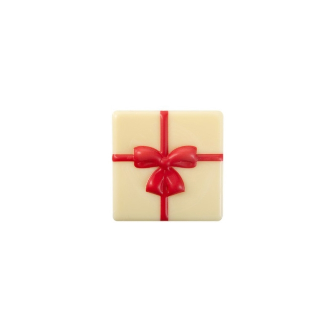 1 Plaquette Cadeau Noeud Rouge  (4 cm) - Chocolat Blanc 