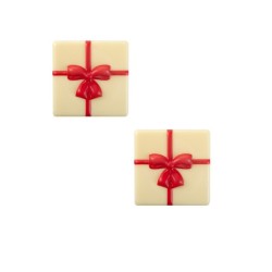 2 Petites Plaquettes Cadeau Noeud Rouge  (3 cm) - Chocolat Blanc. n1