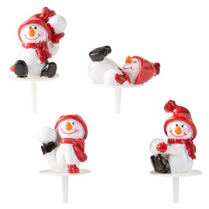 4 Pics Bonhomme des Neiges Bonnet Rouge (4 cm) - Plastique