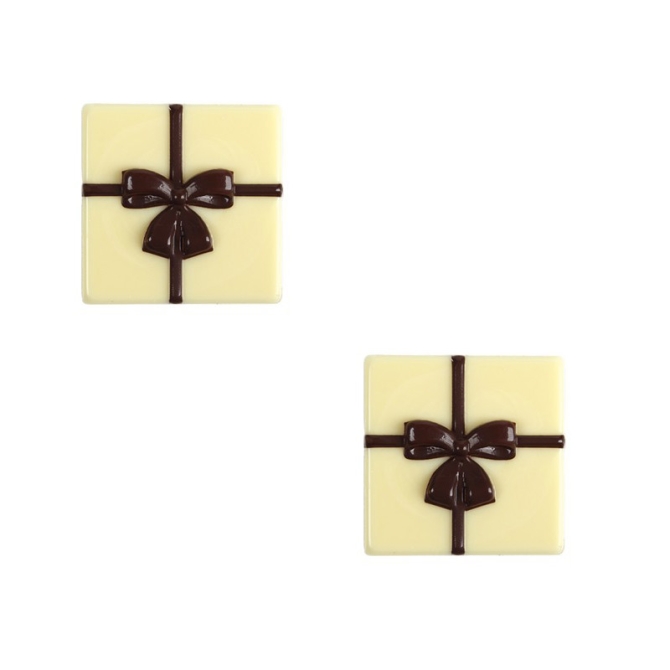 2 Petites Plaquettes Cadeau Noeud  (3 cm) - Chocolat Blanc 