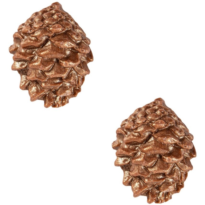 2 Pommes de Pin Paillet Or 2D (3, 5 cm) - Chocolat 