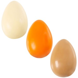 3 Petits Œufs 3D Blanc, Orange, Camel (3,8 cm) - Chocolat Blanc