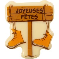 2 Panneaux avec Patins Joyeuses Ftes (4 cm) - Chocolat Blanc