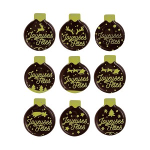 10 Petites Boules de Nol Joyeuses Ftes (2,5 cm) - Chocolat Noir