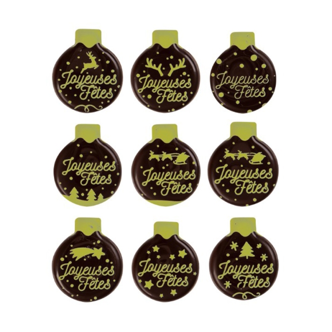 10 Petites Boules de Nol Joyeuses Ftes (2, 5 cm) - Chocolat Noir 