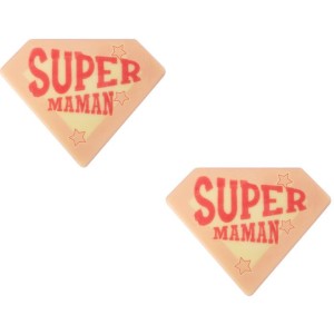 2 Décors Super Maman (4,5 cm) - Chocolat Blanc