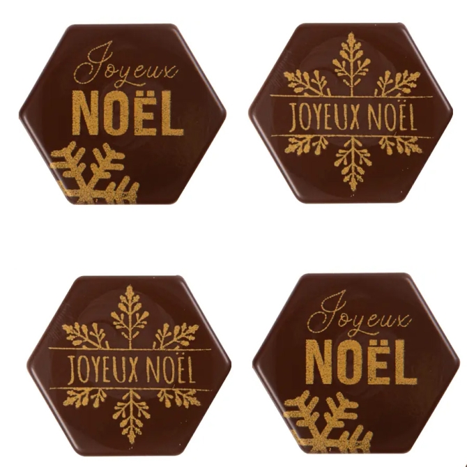 4 Plaquettes Joyeuses Nol Flocons (3, 8,  cm) - Chocolat 