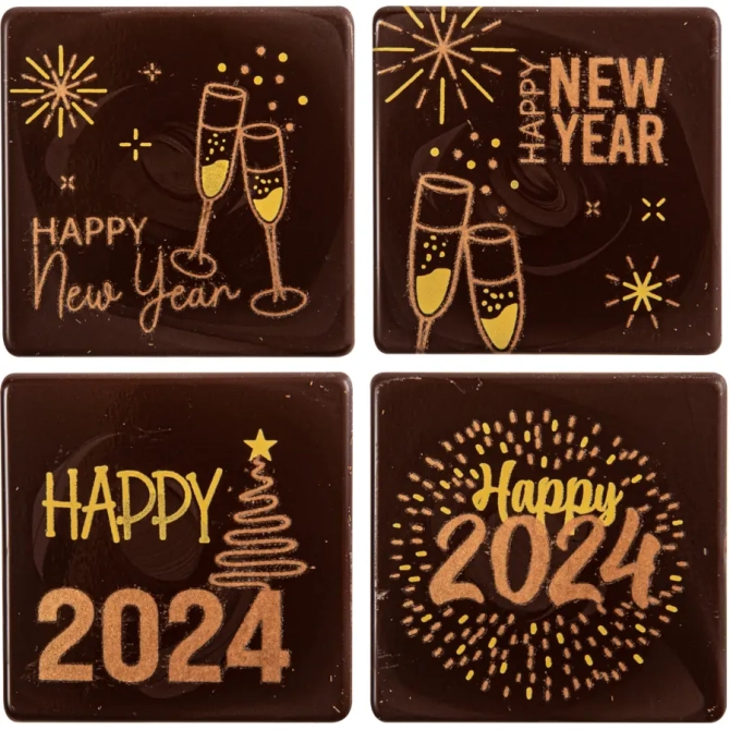 3 Plaquettes Happy 2024 (5 cm) - Chocolat 