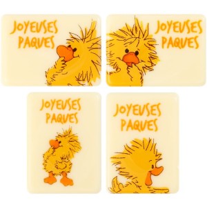 4 Plaquettes Joyeuses Pques Canards (4 cm) - Chocolat Blanc