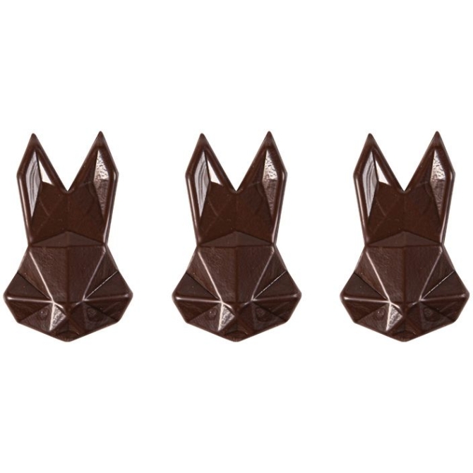 3 Ttes de Lapin Origami (4, 5 cm) - Chocolat Noir 