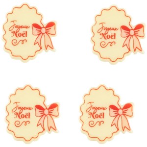 4 Plaquettes Noeud Rose Joyeux Nol (4 cm)  Chocolat Blanc