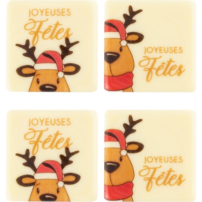4 Plaquettes Joyeuses F�tes �lan (4 cm) � Chocolat Blanc 