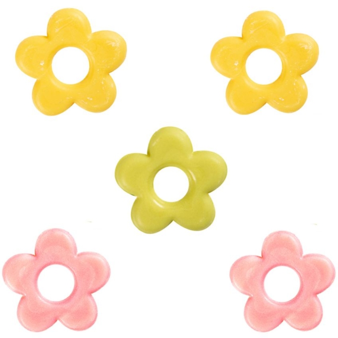 5 Fleurs Ouvertes 2 Jaunes  /  2 Roses  /  1 Verte � Chocolat Blanc 
