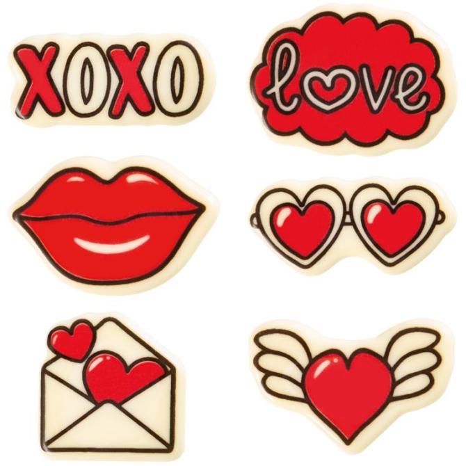 Set de 6 D�cors Saint-Valentin � Chocolat Blanc 