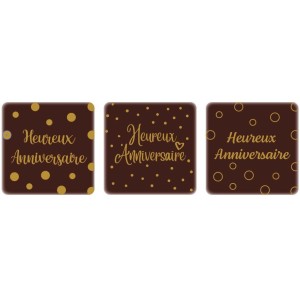 3 Carr�s Joyeux Anniversaire (5 cm) � Chocolat