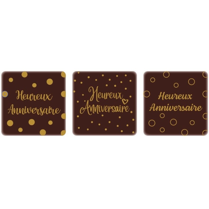 3 Carr�s Joyeux Anniversaire (5 cm) � Chocolat 