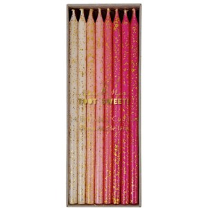 24 Bougies Camaeu Rose, Blanc et Or (14 cm)
