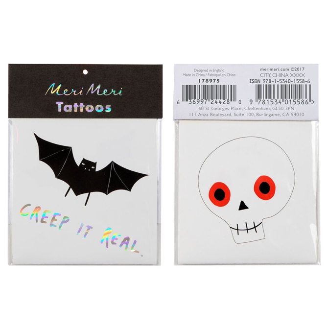 2 Tatouages Halloween - Chauve Souris et Squelette 