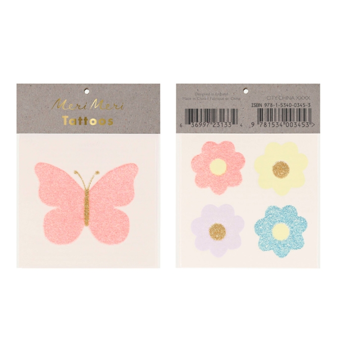 Tatouages - Papillons / Fleurs Paillettes 