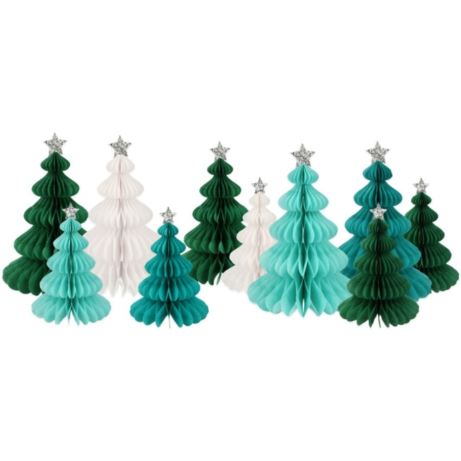 Set de 10 Dcorations de Table Sapins  Dplier - Vert / Blanc 
