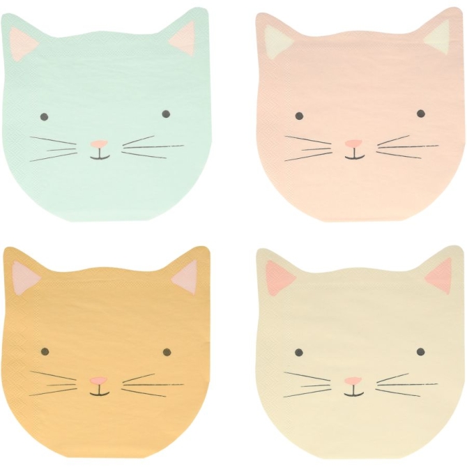 16 Serviettes Chat Pastel 