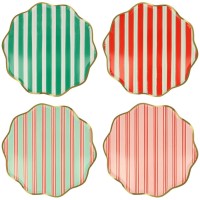 8 Assiettes Festives  Rayures avec Finition Dore