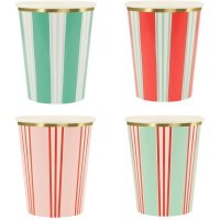 8 Gobelets Festifs  Rayures avec Finition Dore