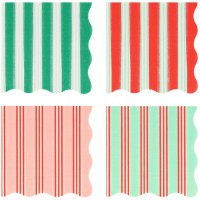 16 Petites Serviettes Festives  Rayures avec Finition Dore