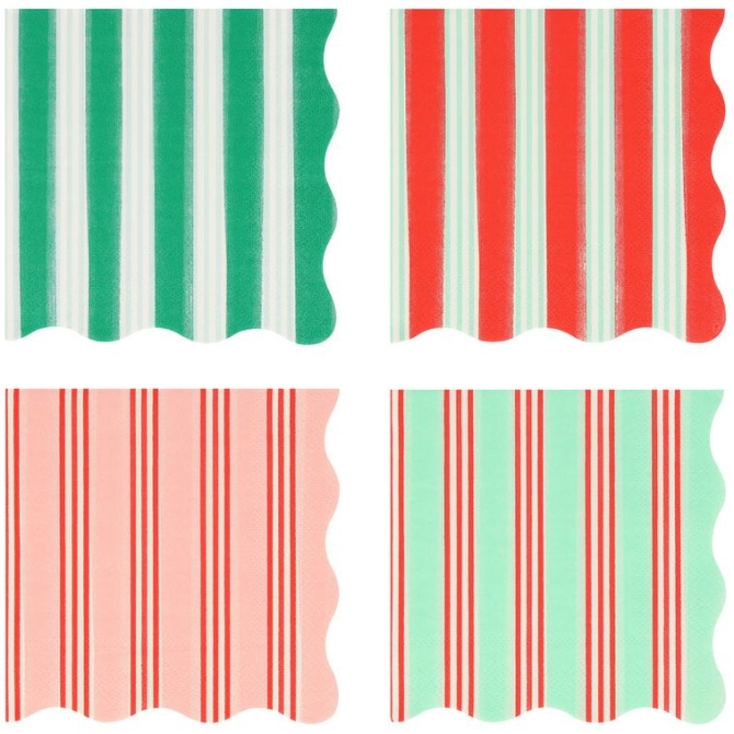 16 Petites Serviettes Festives à Rayures avec Finition Dorée