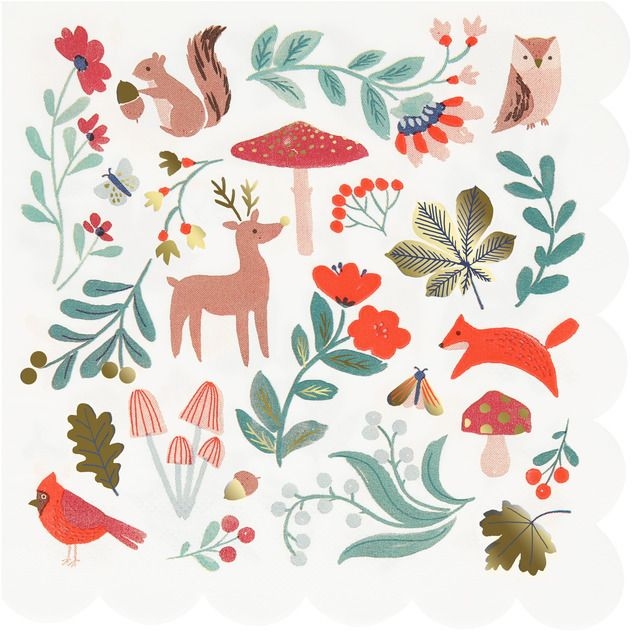 16 Serviettes Forêt de Noël