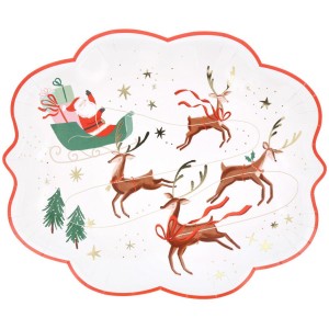 8 Assiettes Père Noël, Traîneau et Rennes