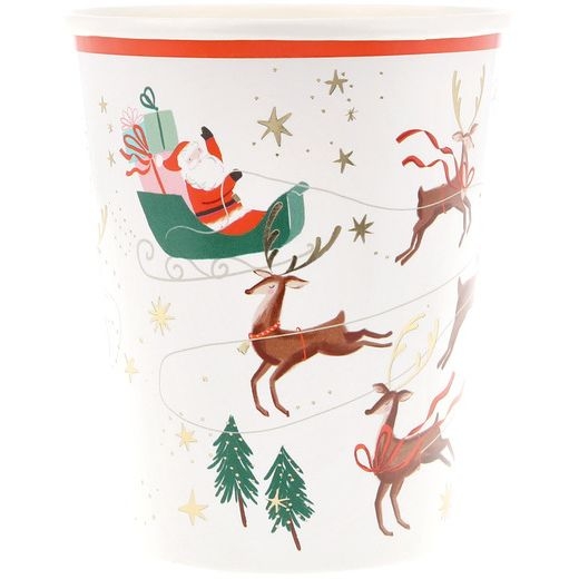 8 Gobelets Père Noël, Traîneau et Rennes