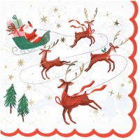 16 Serviettes Pre Nol, Traneau et Rennes