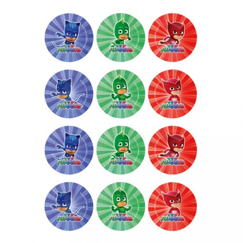 12 Stickers à Biscuits Pyjamasques (5,5 cm) - Sucre 