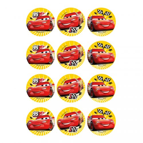 12 Stickers à Biscuits Cars (5,5 cm) - Sucre 