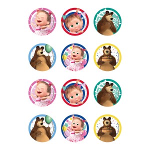 12 Stickers  Biscuits Masha et Michka  (5,8 cm) - Sucre
