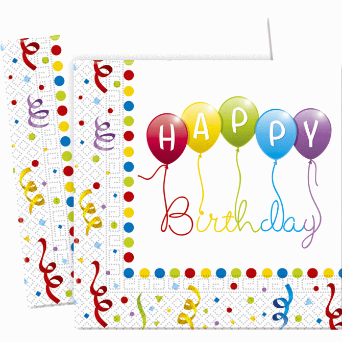 20 Serviettes Happy Birthday Ballons Rainbow 