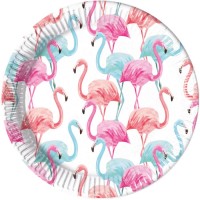 Contient : 1 x 8 Assiettes Flamant Rose Tropical