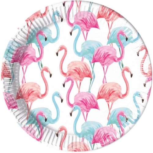 8 Assiettes Flamant Rose Tropical 