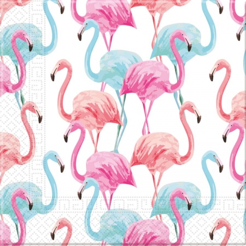 20 Serviettes Flamant Rose Tropical 