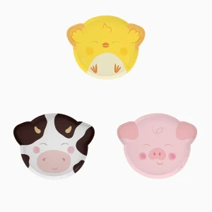 6 Petites Assiettes Ferme en Folie Vaches/Cochons/Poussins