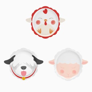 6 Petites Assiettes Ferme en Folie Moutons/Chiens/Poules