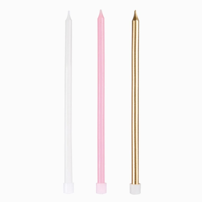 12 Bougies Roses Extra-Longues � 14, 5 cm 